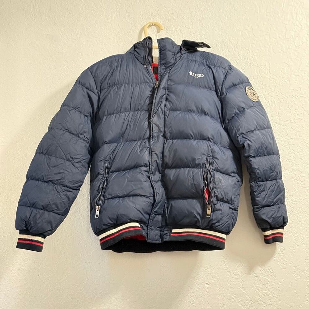 Diesel Puffer Duck Down Jacket Youth 14/16 XL Blue patch y2k vintage